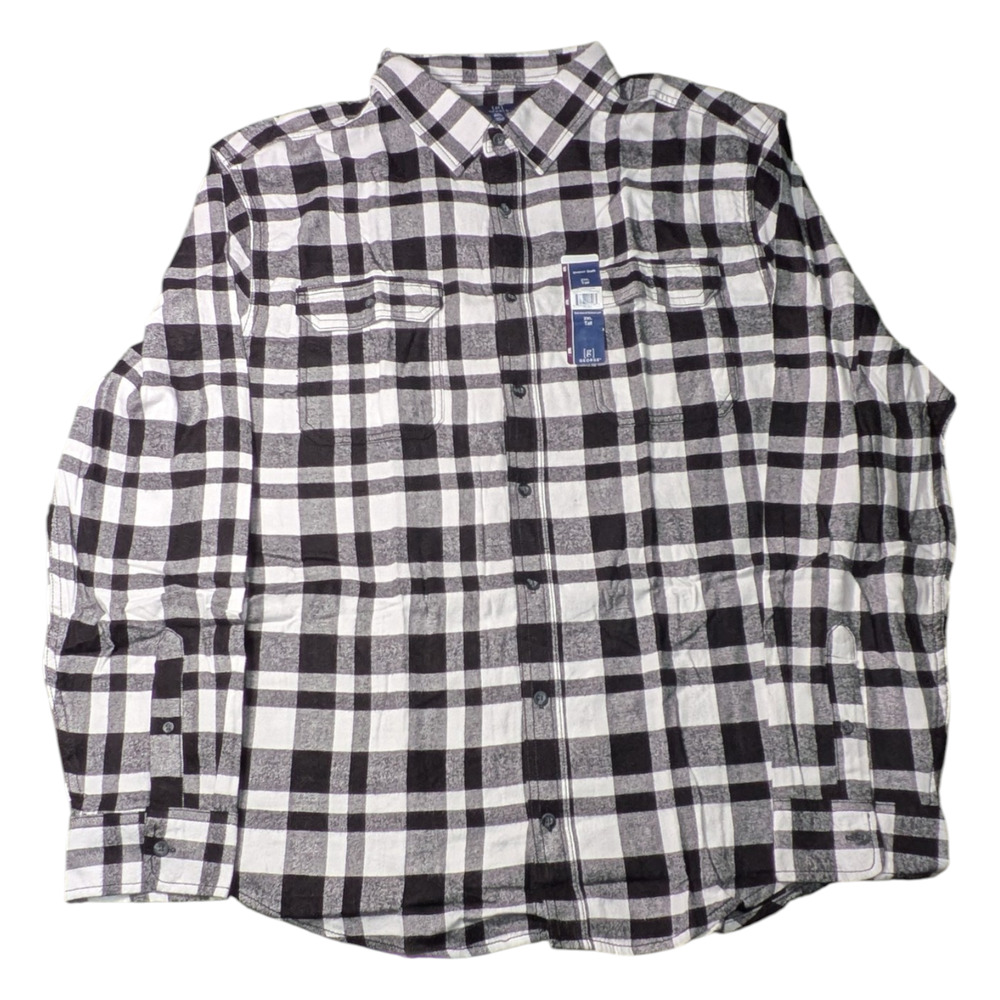George - Men's Flannel Shirt -Classic Plaid - Black And White NWT Size 2XL Tall